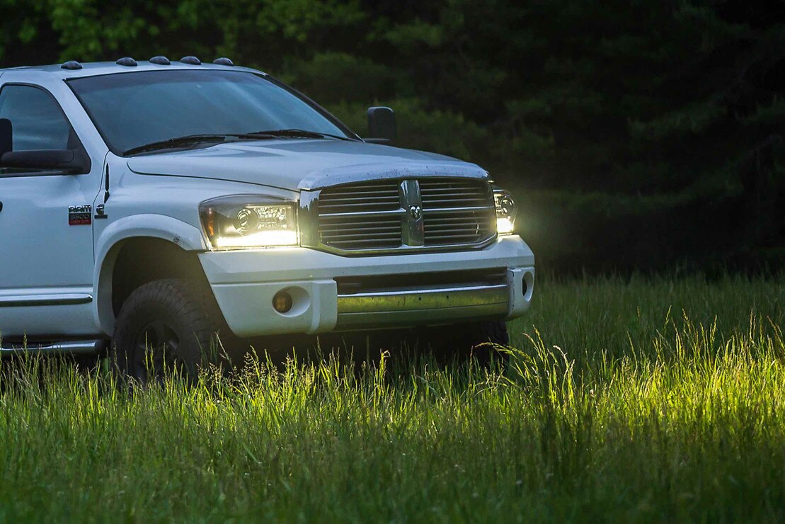 Morimoto XB Hybrid LED headlights on the Dodge Ram HD.